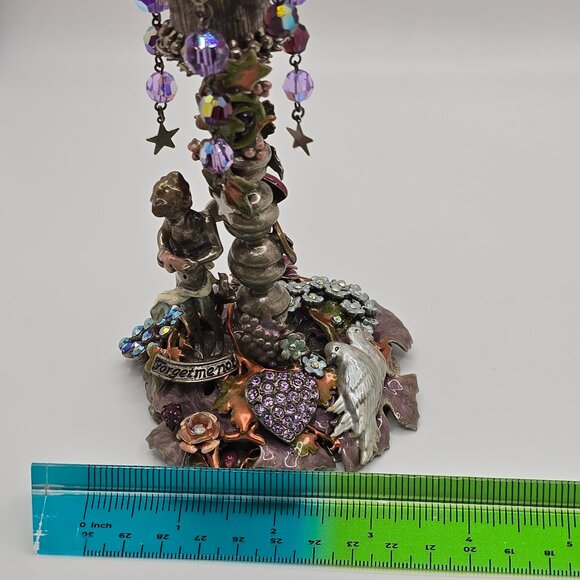 Vintage Kirks Folly Silver Enamel Jeweled Forget Me Not Votive Candle Holder Set - Picture 15 of 15